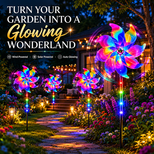 🔥Solar Powered Rainbow Pinwheel Garden Light