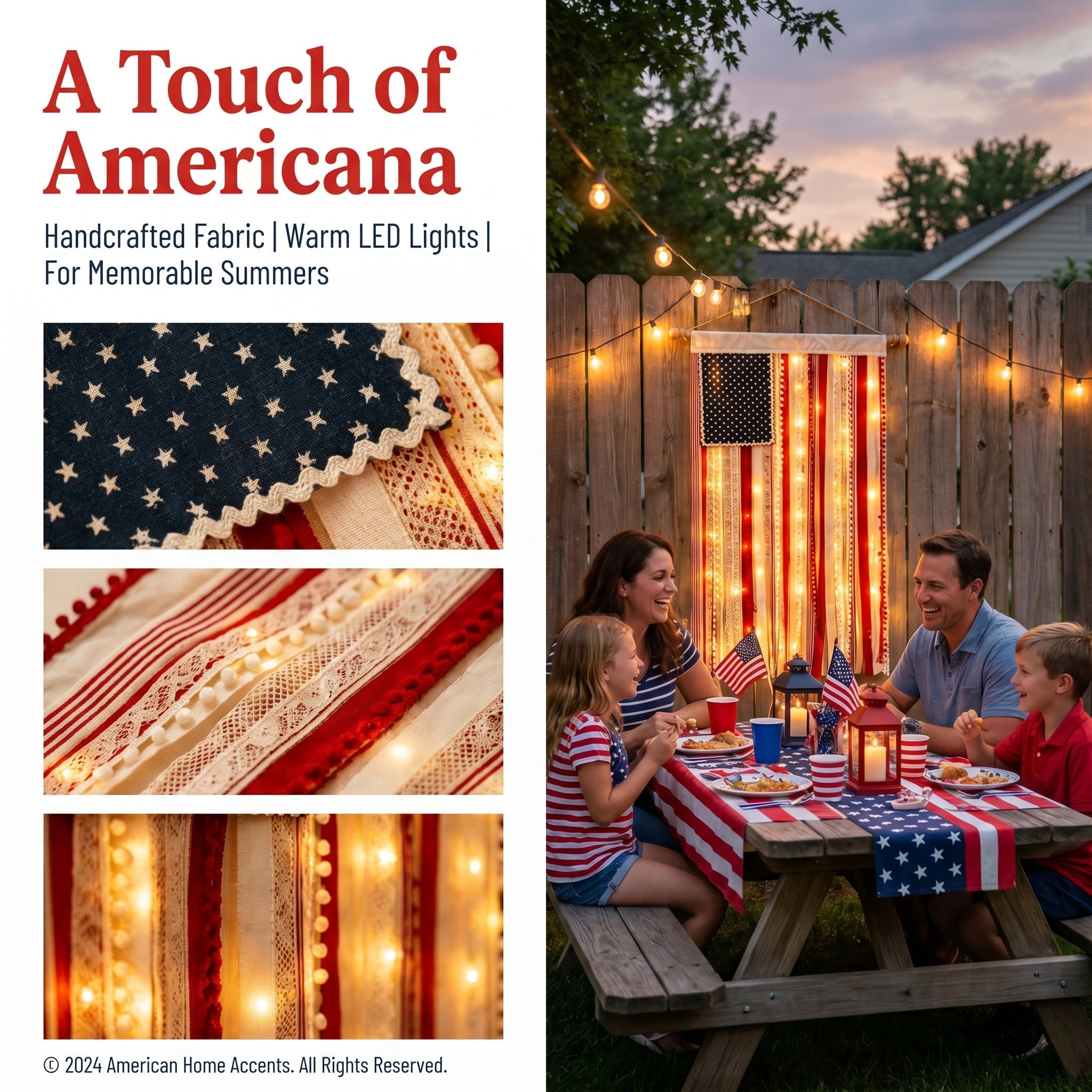 America 250th Anniversary LED Flag Banner– Handmade Patriotic Home Decor (1776–2026)