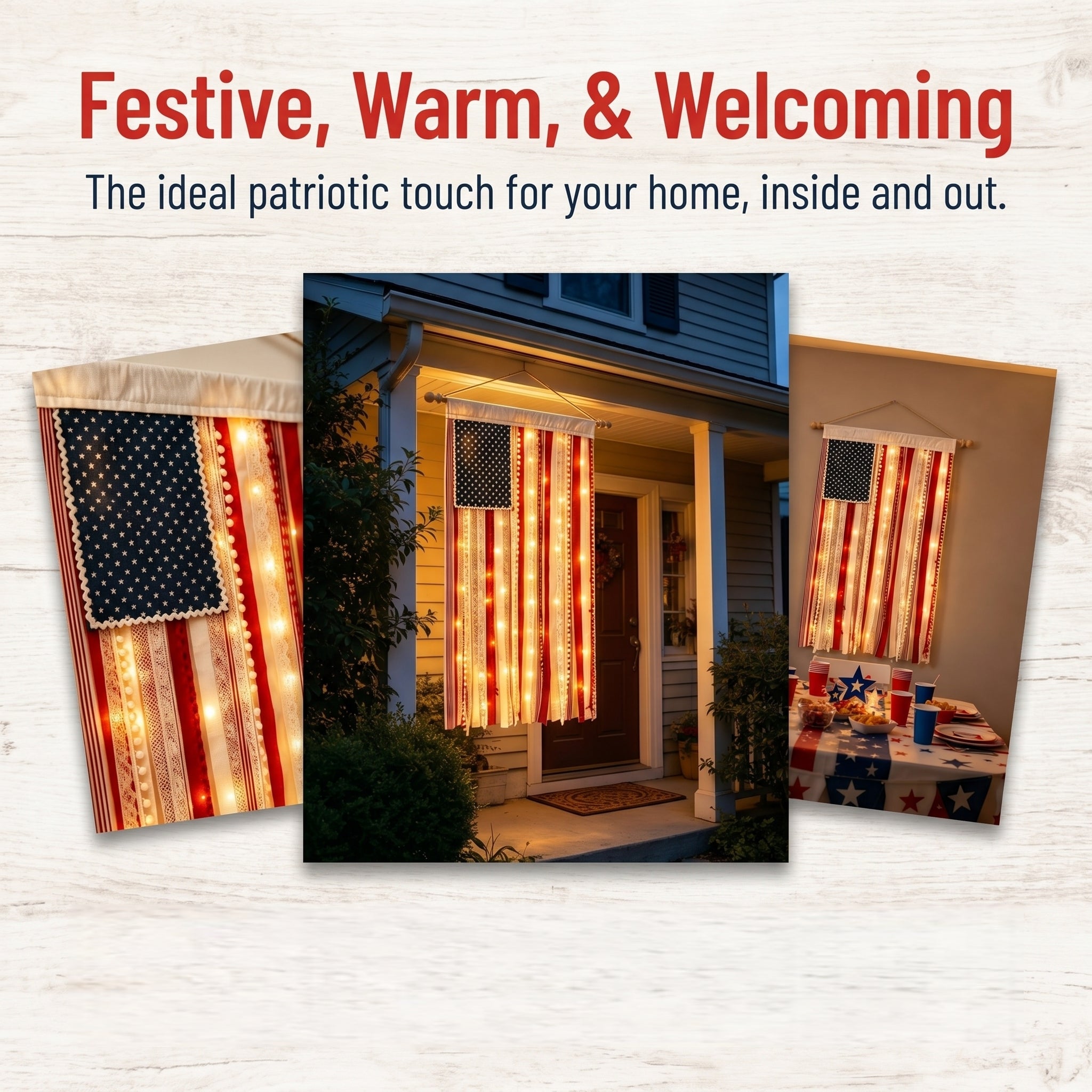 America 250th Anniversary LED Flag Banner– Handmade Patriotic Home Decor (1776–2026)