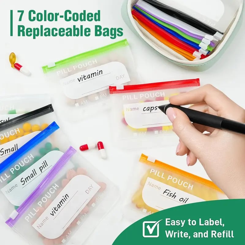💊A8 Waterproof Pill Pouch Set – 7 to 14 Days Medication & Vitamin Storage