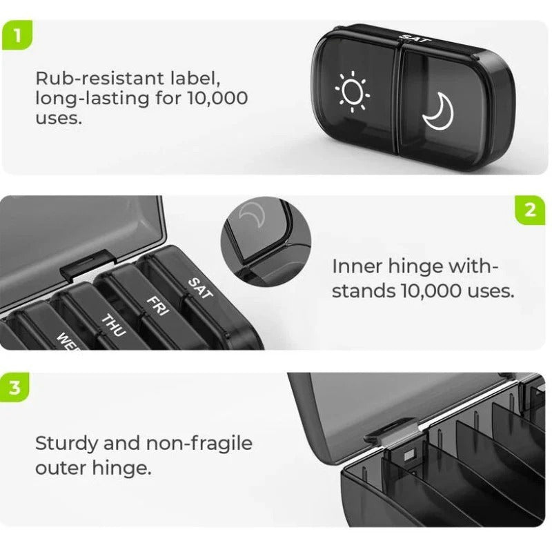 AM PM 7-Day Pill Organizer –Easy Open, Travel-Ready, Durable BPA-Free Daily Medicine Case