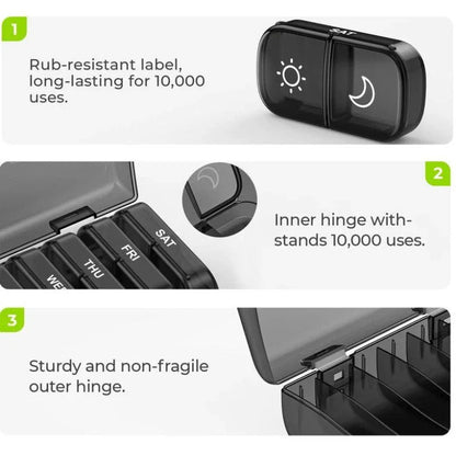 AM PM 7-Day Pill Organizer –Easy Open, Travel-Ready, Durable BPA-Free Daily Medicine Case