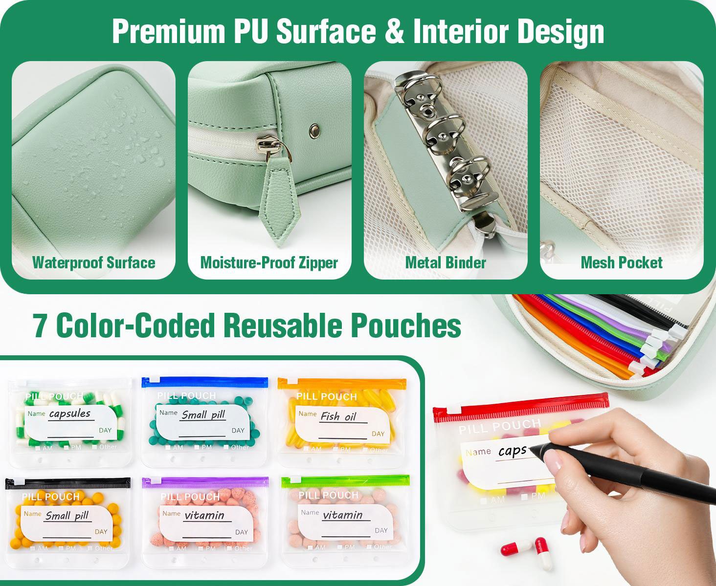 💊A8 Waterproof Pill Pouch Set – 7 to 14 Days Medication & Vitamin Storage