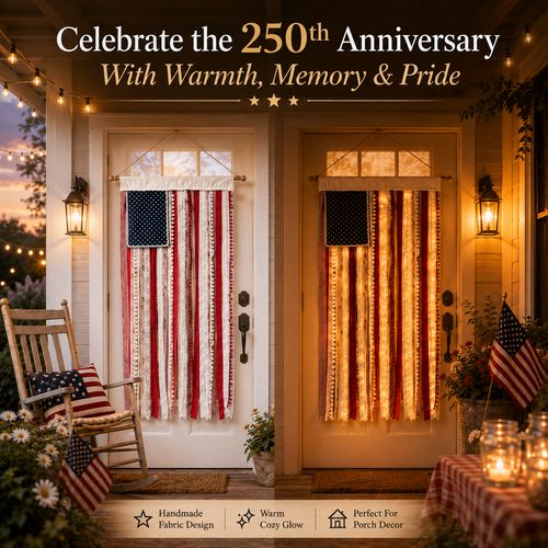 America 250th Anniversary LED Flag Banner– Handmade Patriotic Home Decor (1776–2026)