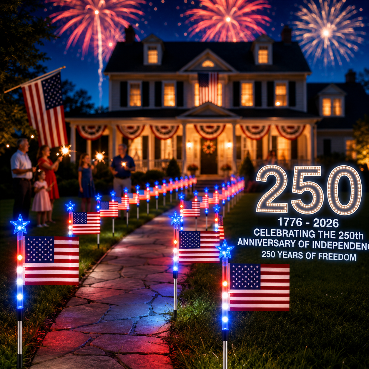 ✨250th Anniversary Solar American Flag Lights – 8PCS Patriotic Pathway Lights