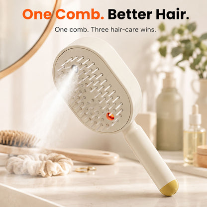 3-in-1 Electric Mist Detangling Brush for Frizz & Scalp Massage