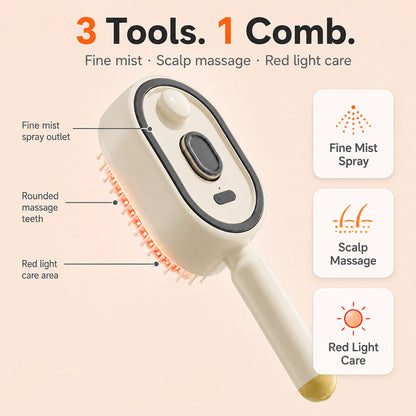 3-in-1 Electric Mist Detangling Brush for Frizz & Scalp Massage