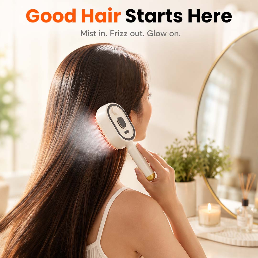 3-in-1 Electric Mist Detangling Brush for Frizz & Scalp Massage