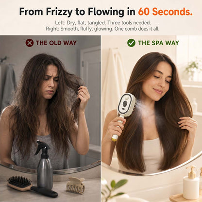 3-in-1 Electric Mist Detangling Brush for Frizz & Scalp Massage