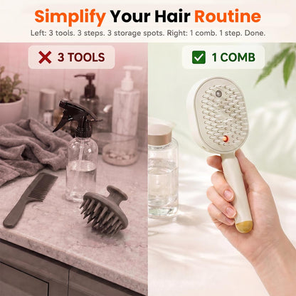 3-in-1 Electric Mist Detangling Brush for Frizz & Scalp Massage