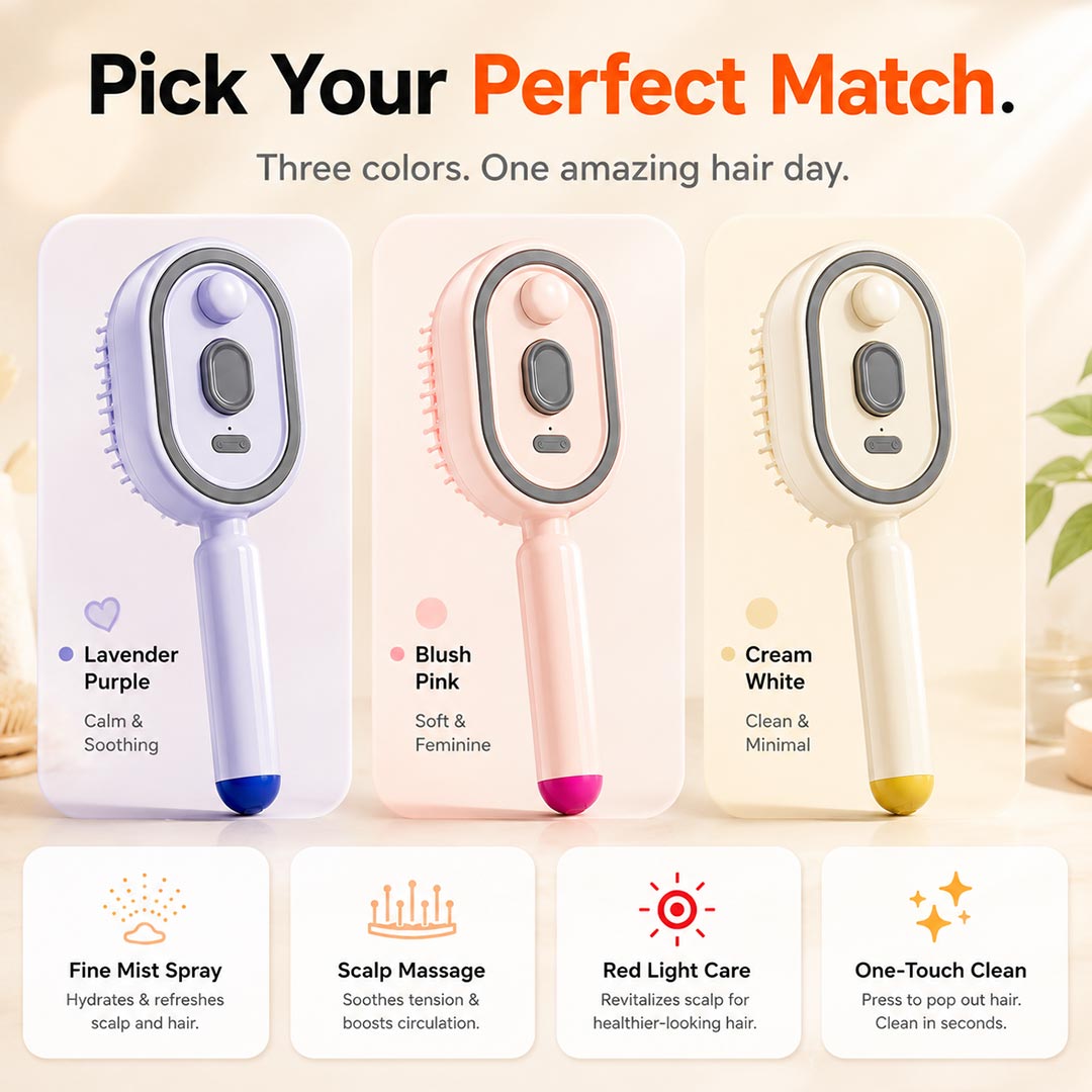 3-in-1 Electric Mist Detangling Brush for Frizz & Scalp Massage
