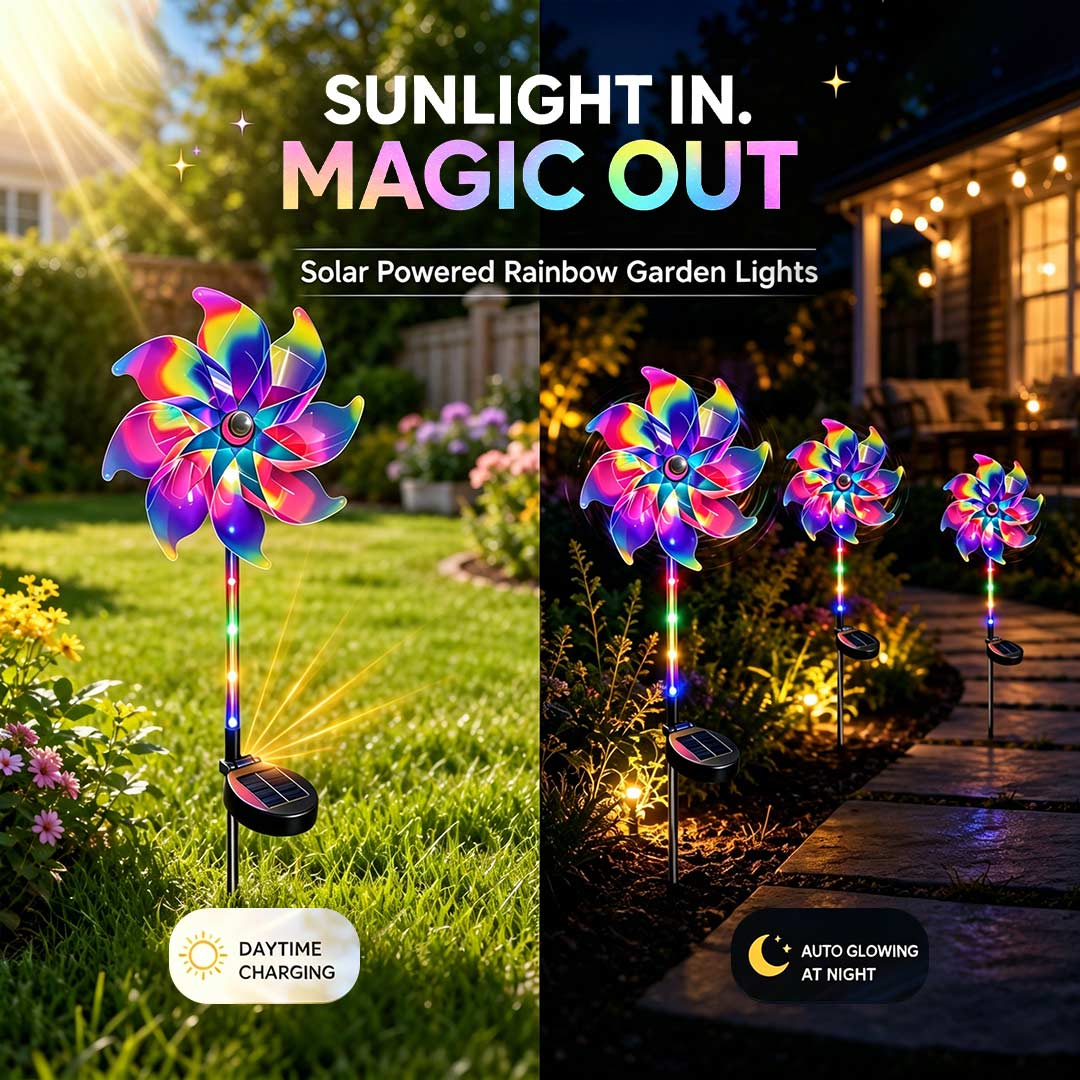 🔥Solar Powered Rainbow Pinwheel Garden Light