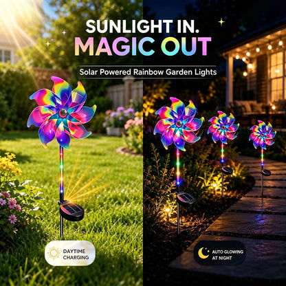🔥Solar Powered Rainbow Pinwheel Garden Light