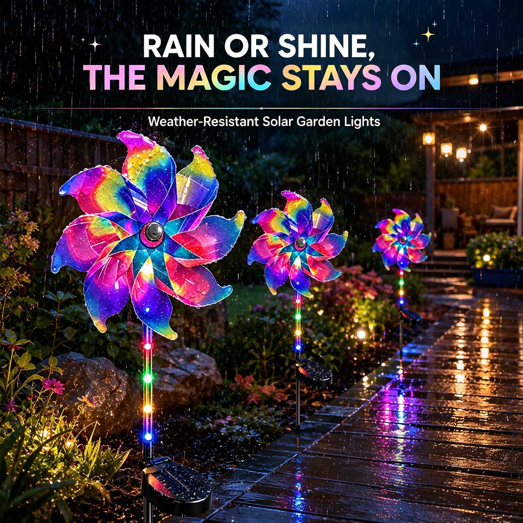 🔥Solar Powered Rainbow Pinwheel Garden Light