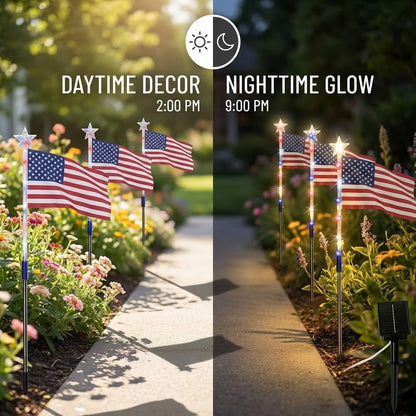 ✨250th Anniversary Solar American Flag Lights – 8PCS Patriotic Pathway Lights