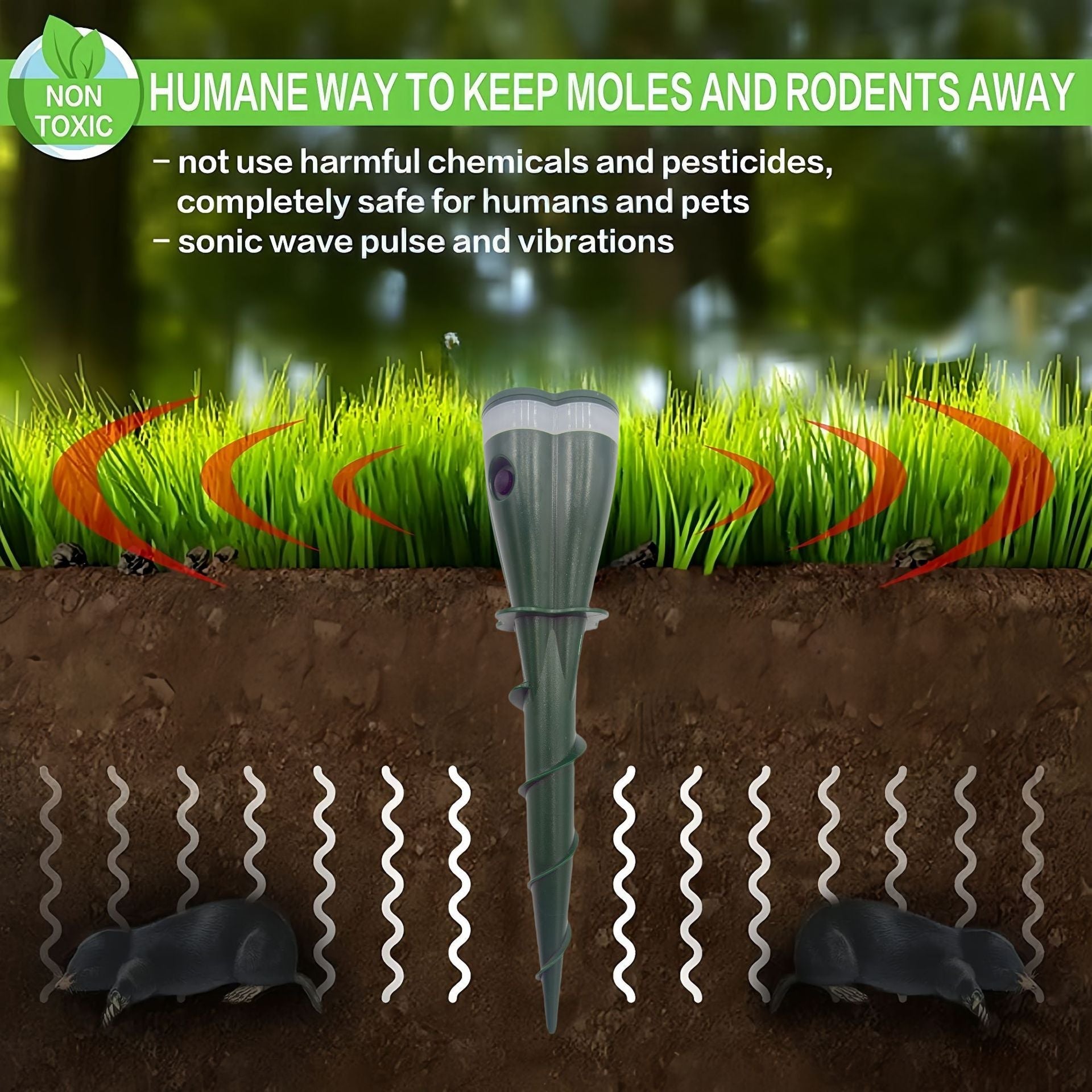Solar Sonic Mole & Rodent Repellent — Protect Your Yard Without Chemicals