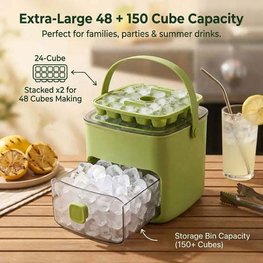 Portable One-Touch Ice Release Tray with Lid & Storage Box