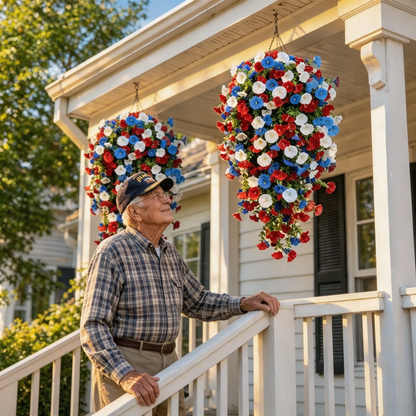 Red, White & Blue Artificial Morning Glory Hanging Vines – 3-Piece Set