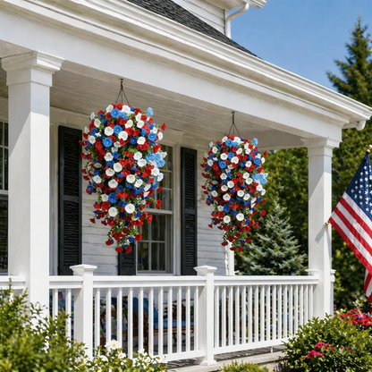 Red, White & Blue Artificial Morning Glory Hanging Vines – 3-Piece Set