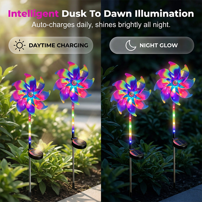 🔥Solar Powered Rainbow Pinwheel Garden Light